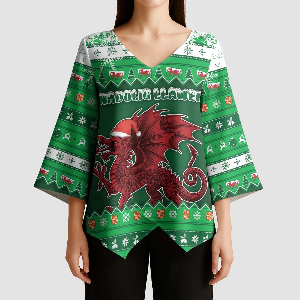 Wales Christmas Kimono Sleeve Blouse Cymru Dragon Nadolig Llawen - Wonder Print Shop