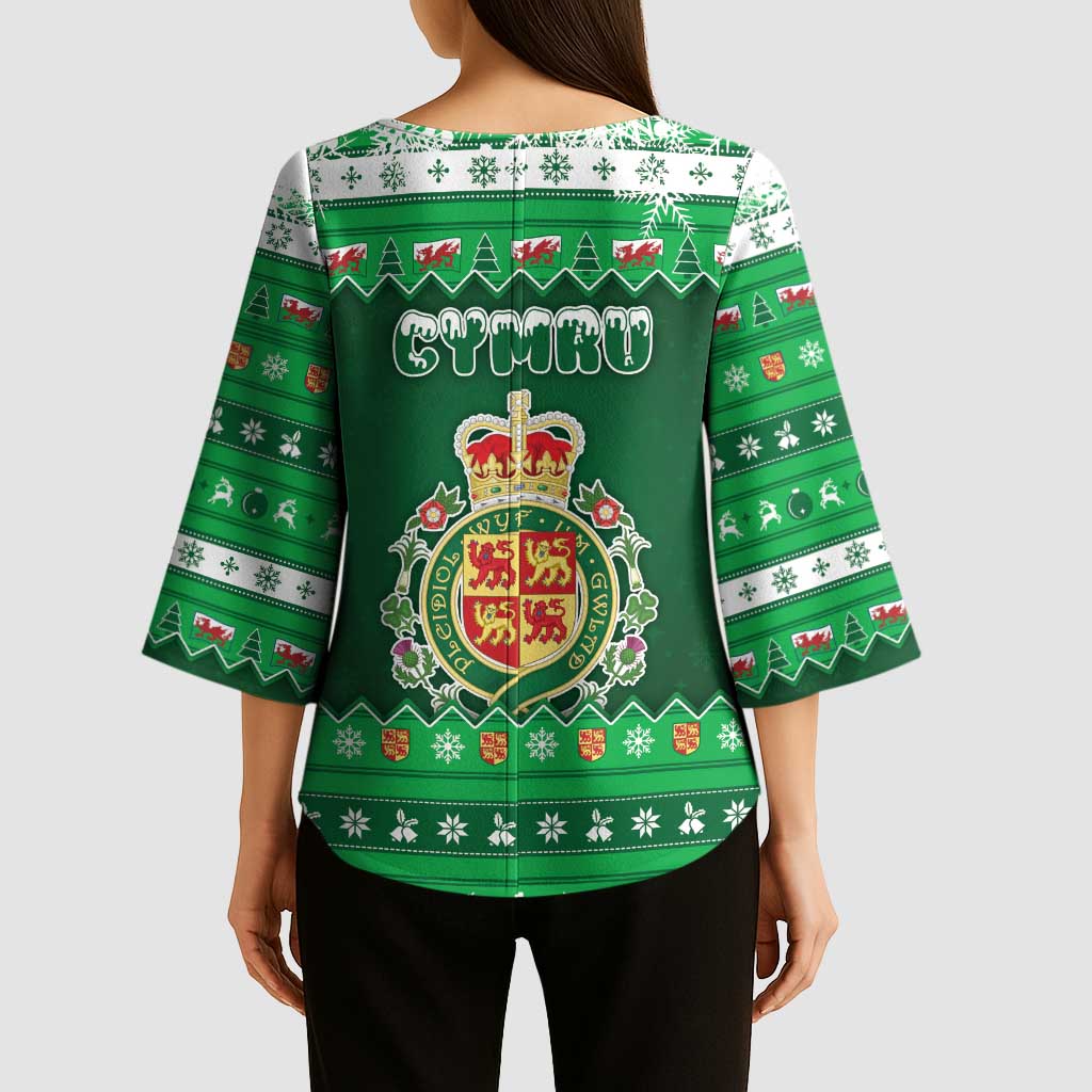 Wales Christmas Kimono Sleeve Blouse Cymru Dragon Nadolig Llawen - Wonder Print Shop