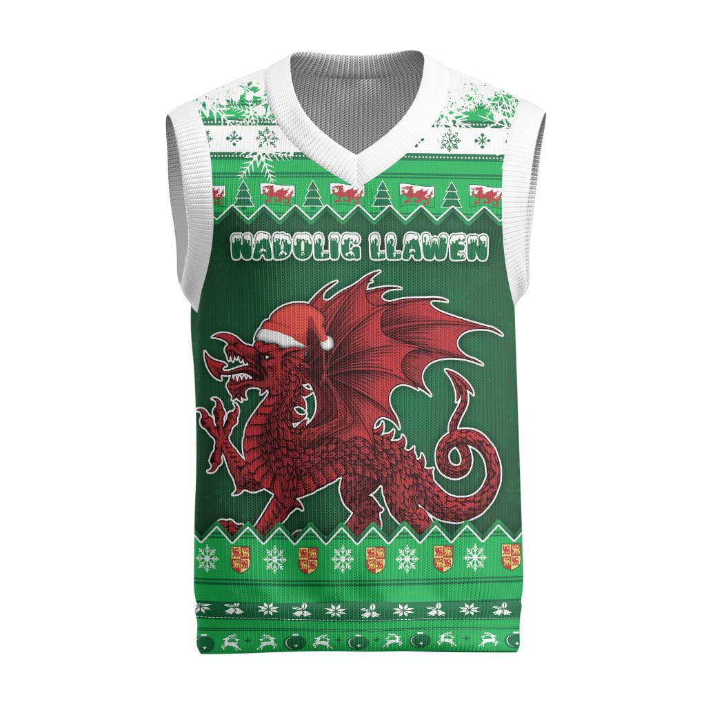 Wales Christmas Knitted V-Neck Vest Cymru Dragon Nadolig Llawen - Wonder Print Shop