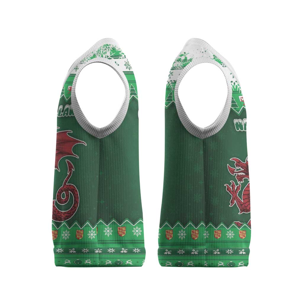 Wales Christmas Knitted V-Neck Vest Cymru Dragon Nadolig Llawen - Wonder Print Shop