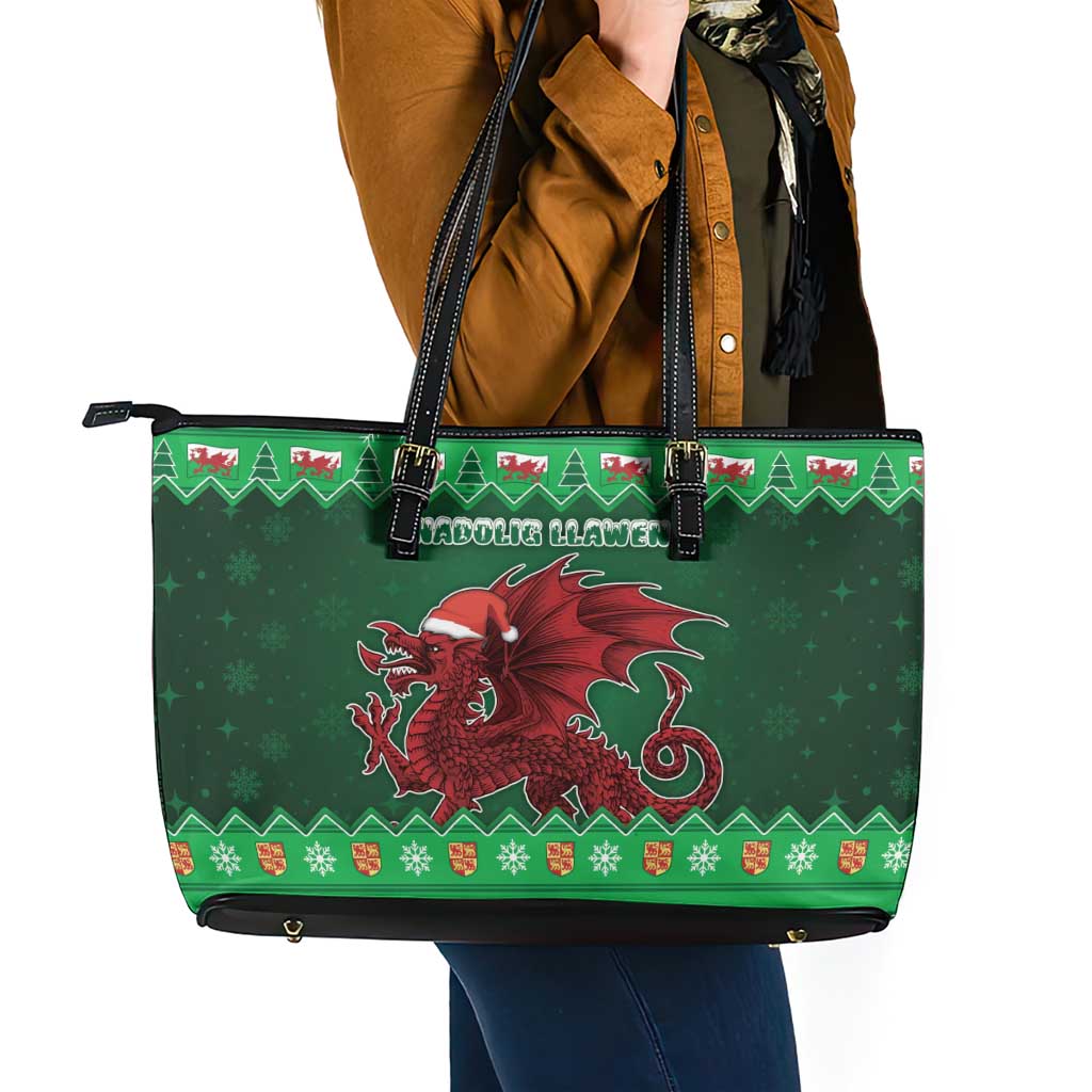 Wales Christmas Leather Tote Bag Cymru Dragon Nadolig Llawen - Wonder Print Shop