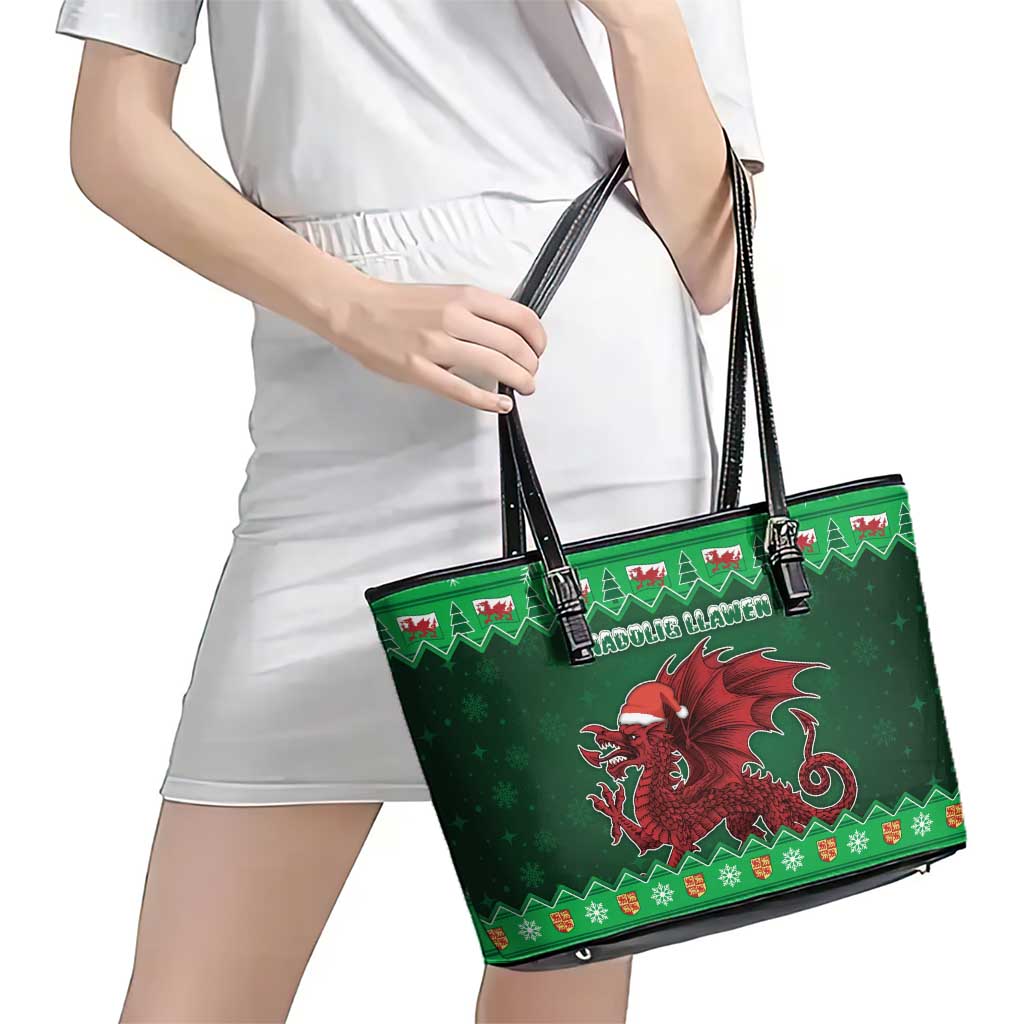 Wales Christmas Leather Tote Bag Cymru Dragon Nadolig Llawen - Wonder Print Shop