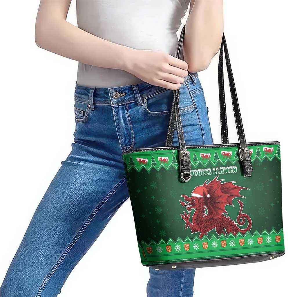 Wales Christmas Leather Tote Bag Cymru Dragon Nadolig Llawen - Wonder Print Shop