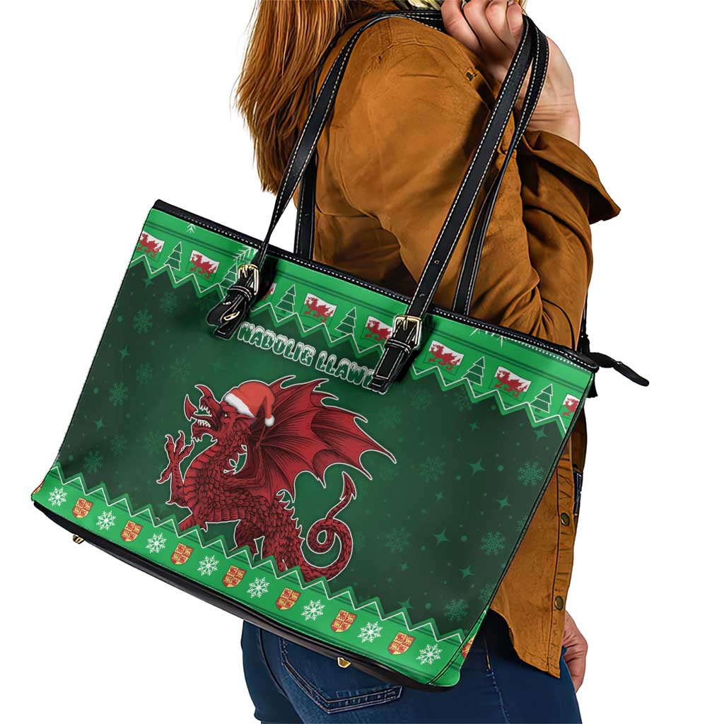 Wales Christmas Leather Tote Bag Cymru Dragon Nadolig Llawen - Wonder Print Shop