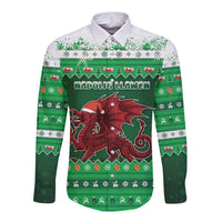 Wales Christmas Long Sleeve Button Shirt Cymru Dragon Nadolig Llawen - Wonder Print Shop