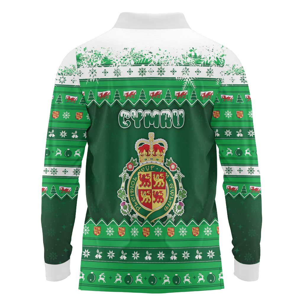 Wales Christmas Long Sleeve Polo Shirt Cymru Dragon Nadolig Llawen - Wonder Print Shop