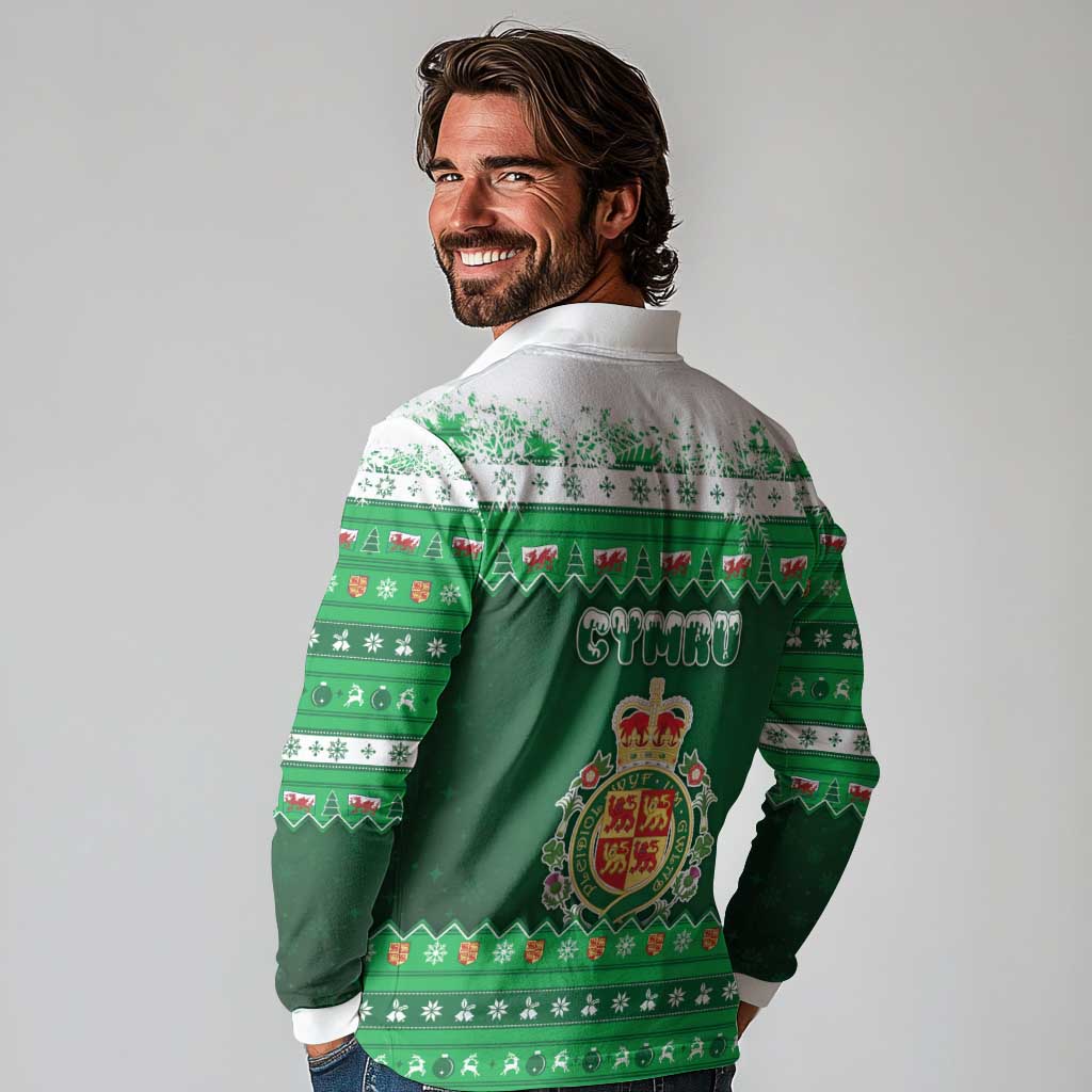 Wales Christmas Long Sleeve Polo Shirt Cymru Dragon Nadolig Llawen - Wonder Print Shop
