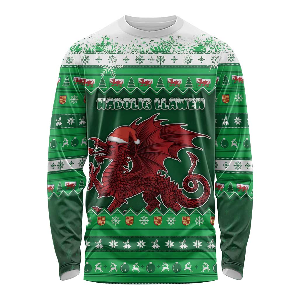 Wales Christmas Long Sleeve Shirt Cymru Dragon Nadolig Llawen - Wonder Print Shop