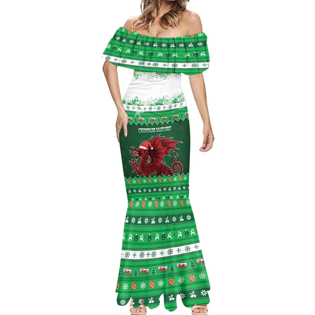 Wales Christmas Mermaid Dress Cymru Dragon Nadolig Llawen - Wonder Print Shop