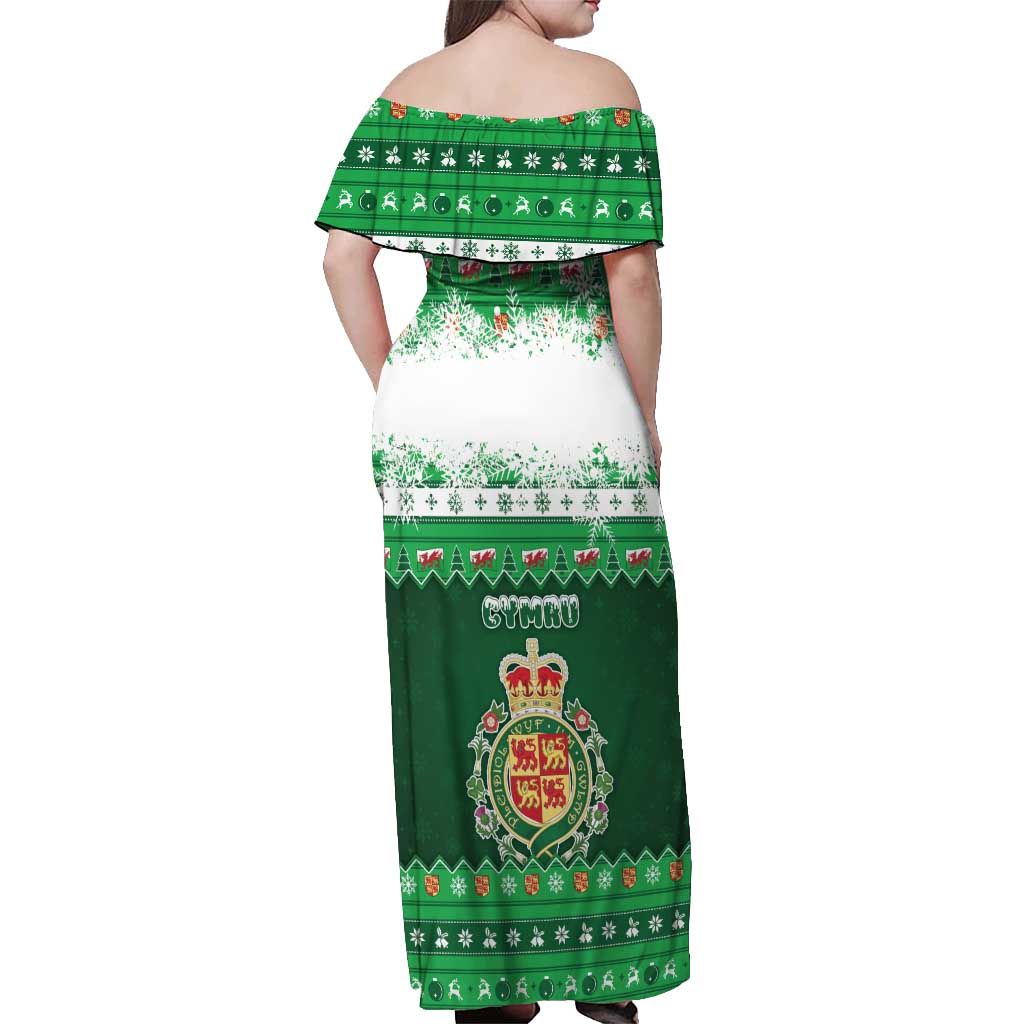Wales Christmas Off Shoulder Maxi Dress Cymru Dragon Nadolig Llawen - Wonder Print Shop