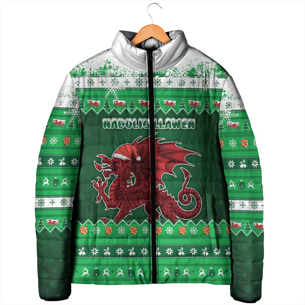 Wales Christmas Padded Jacket Cymru Dragon Nadolig Llawen - Wonder Print Shop