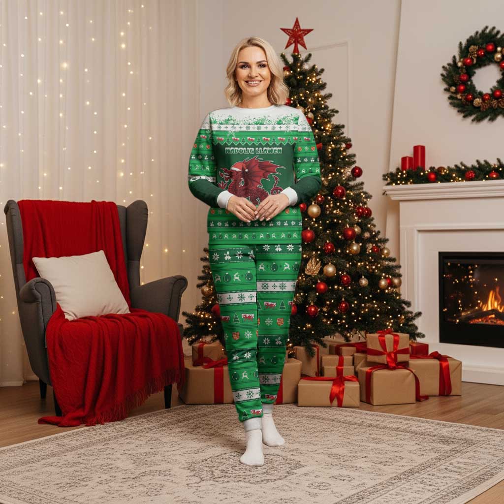 Wales Christmas Pajama Set Cymru Dragon Nadolig Llawen - Wonder Print Shop