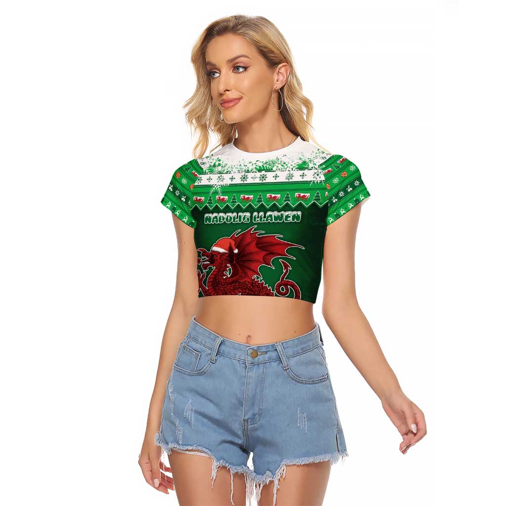 Wales Christmas Raglan Cropped T Shirt Cymru Dragon Nadolig Llawen - Wonder Print Shop