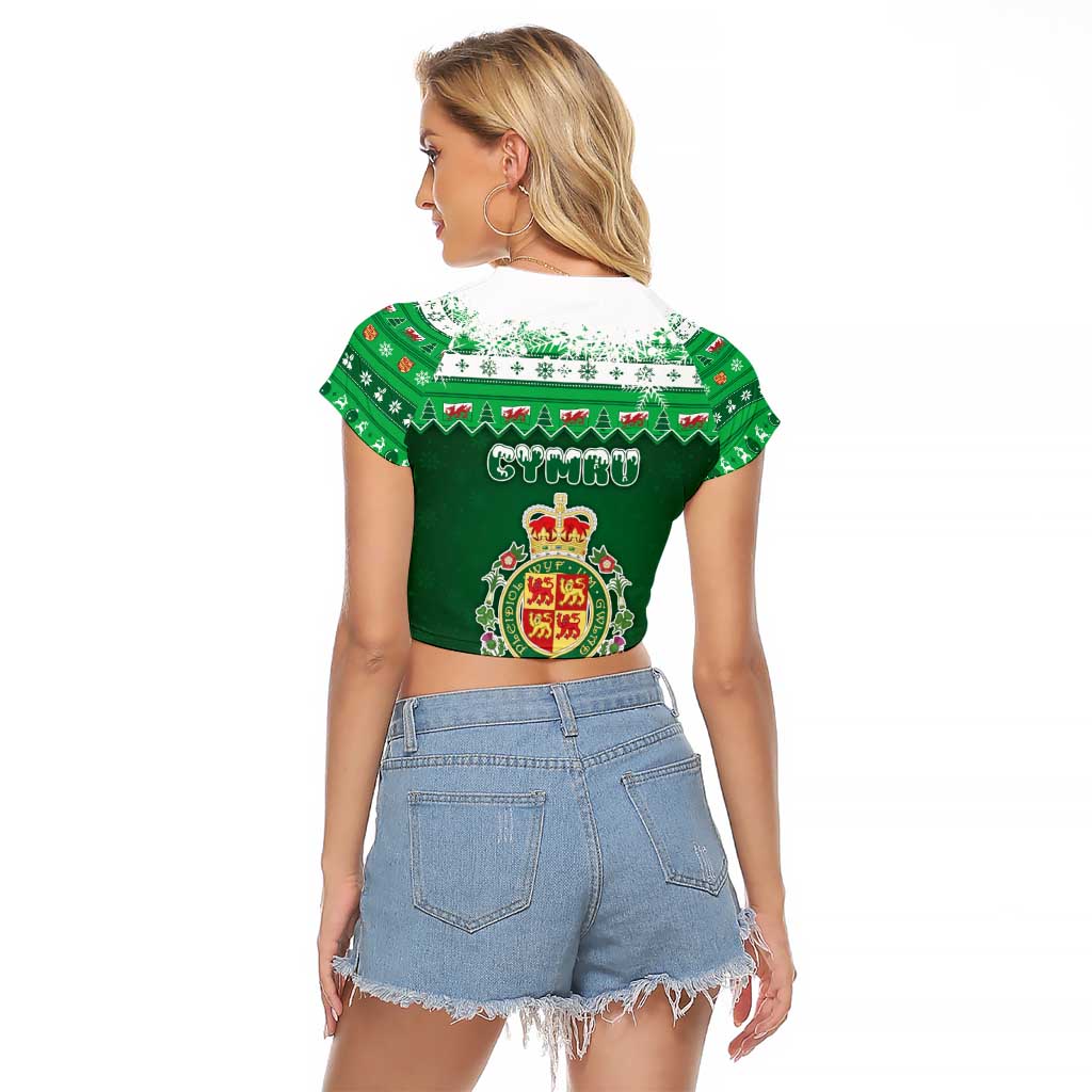 Wales Christmas Raglan Cropped T Shirt Cymru Dragon Nadolig Llawen - Wonder Print Shop