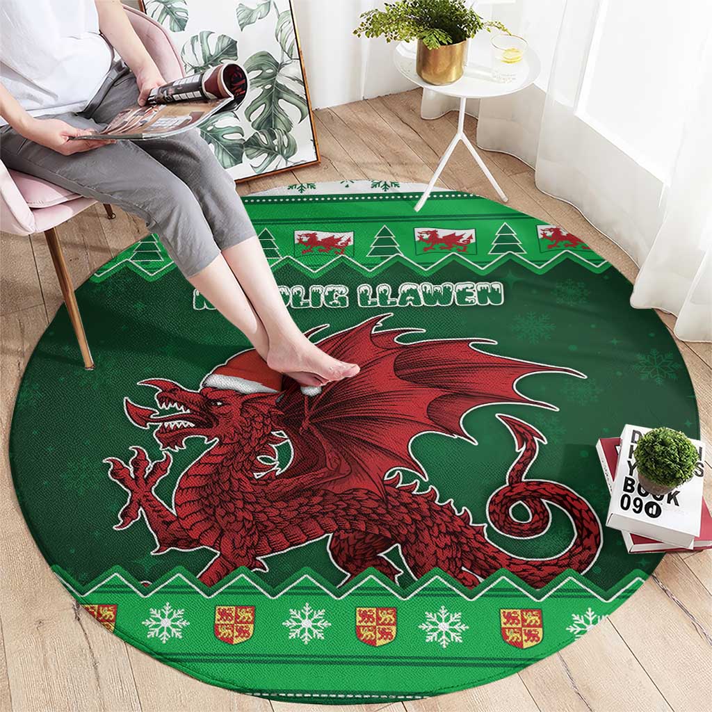 Wales Christmas Round Carpet Cymru Dragon Nadolig Llawen - Wonder Print Shop