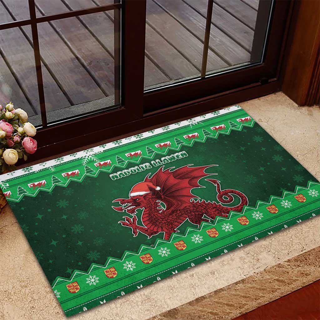 Wales Christmas Rubber Doormat Cymru Dragon Nadolig Llawen - Wonder Print Shop