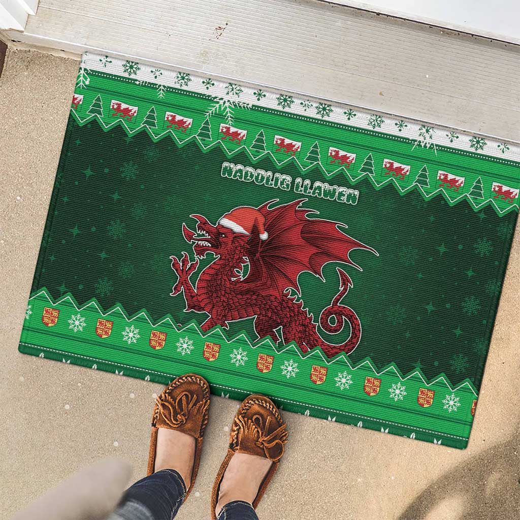 Wales Christmas Rubber Doormat Cymru Dragon Nadolig Llawen - Wonder Print Shop