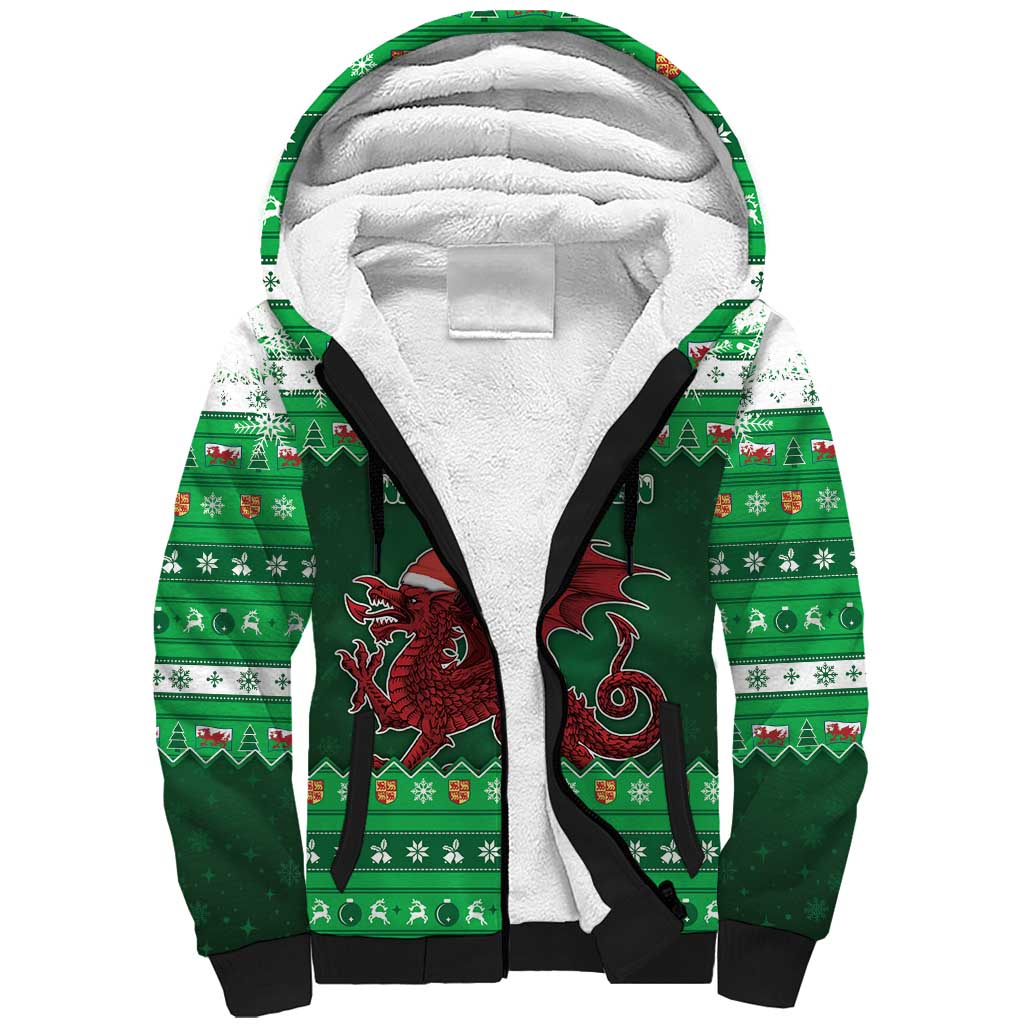 Wales Christmas Sherpa Hoodie Cymru Dragon Nadolig Llawen - Wonder Print Shop