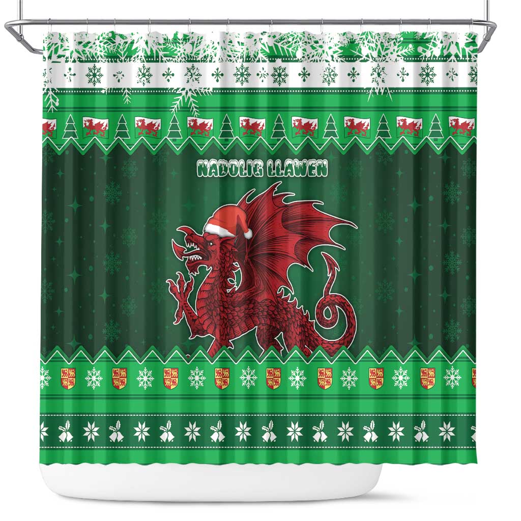 Wales Christmas Shower Curtain Cymru Dragon Nadolig Llawen - Wonder Print Shop