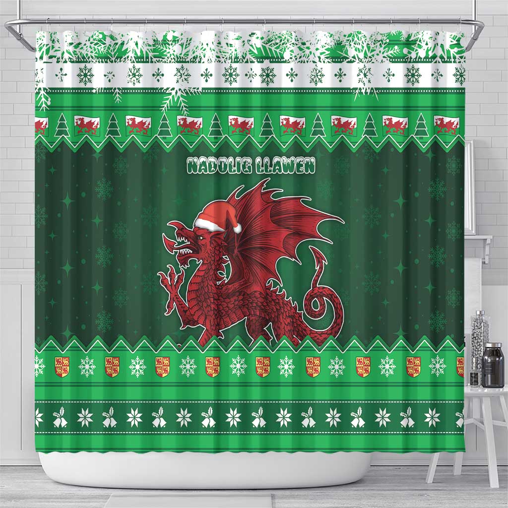 Wales Christmas Shower Curtain Cymru Dragon Nadolig Llawen - Wonder Print Shop