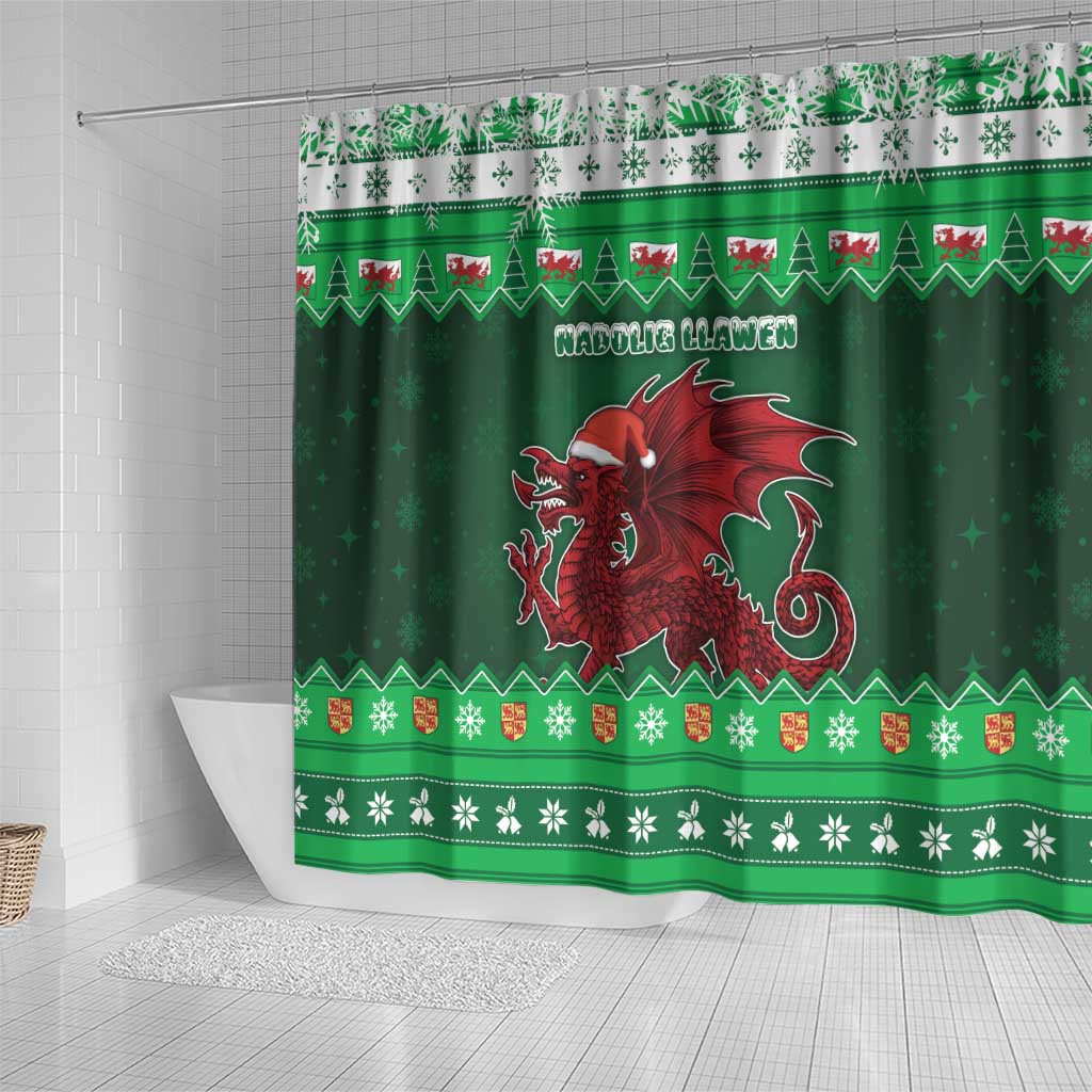 Wales Christmas Shower Curtain Cymru Dragon Nadolig Llawen - Wonder Print Shop