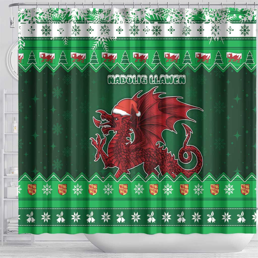 Wales Christmas Shower Curtain Cymru Dragon Nadolig Llawen - Wonder Print Shop