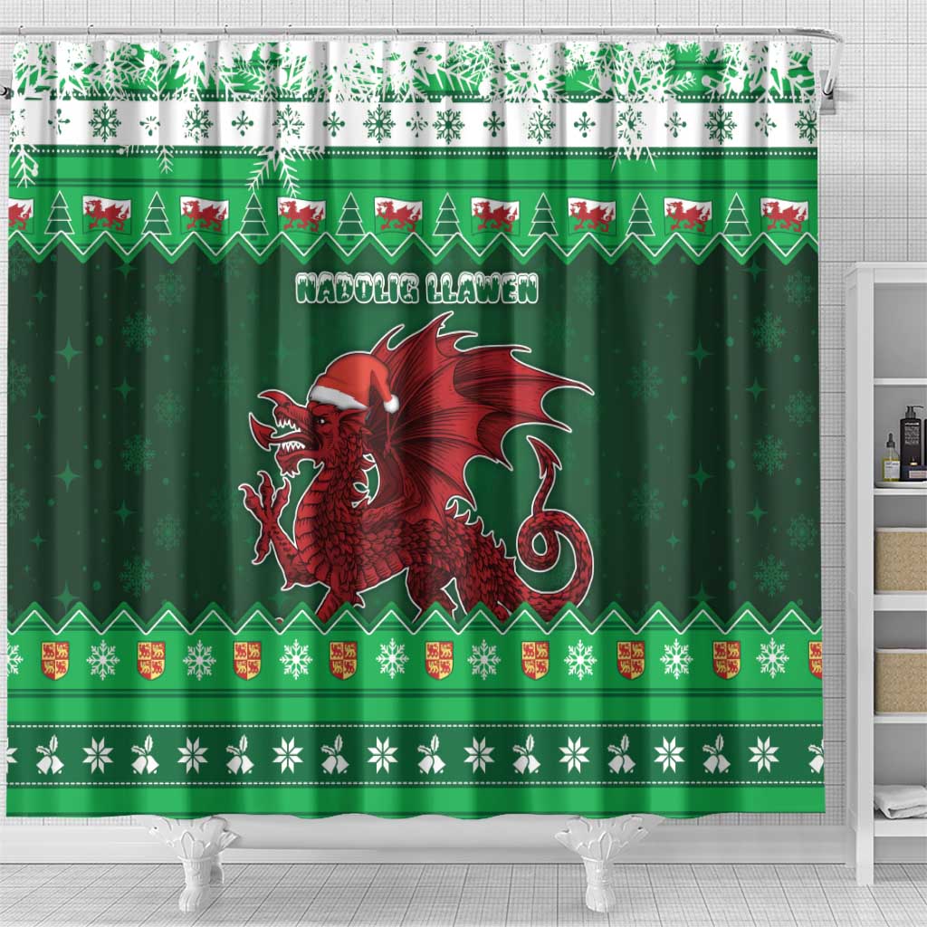 Wales Christmas Shower Curtain Cymru Dragon Nadolig Llawen - Wonder Print Shop