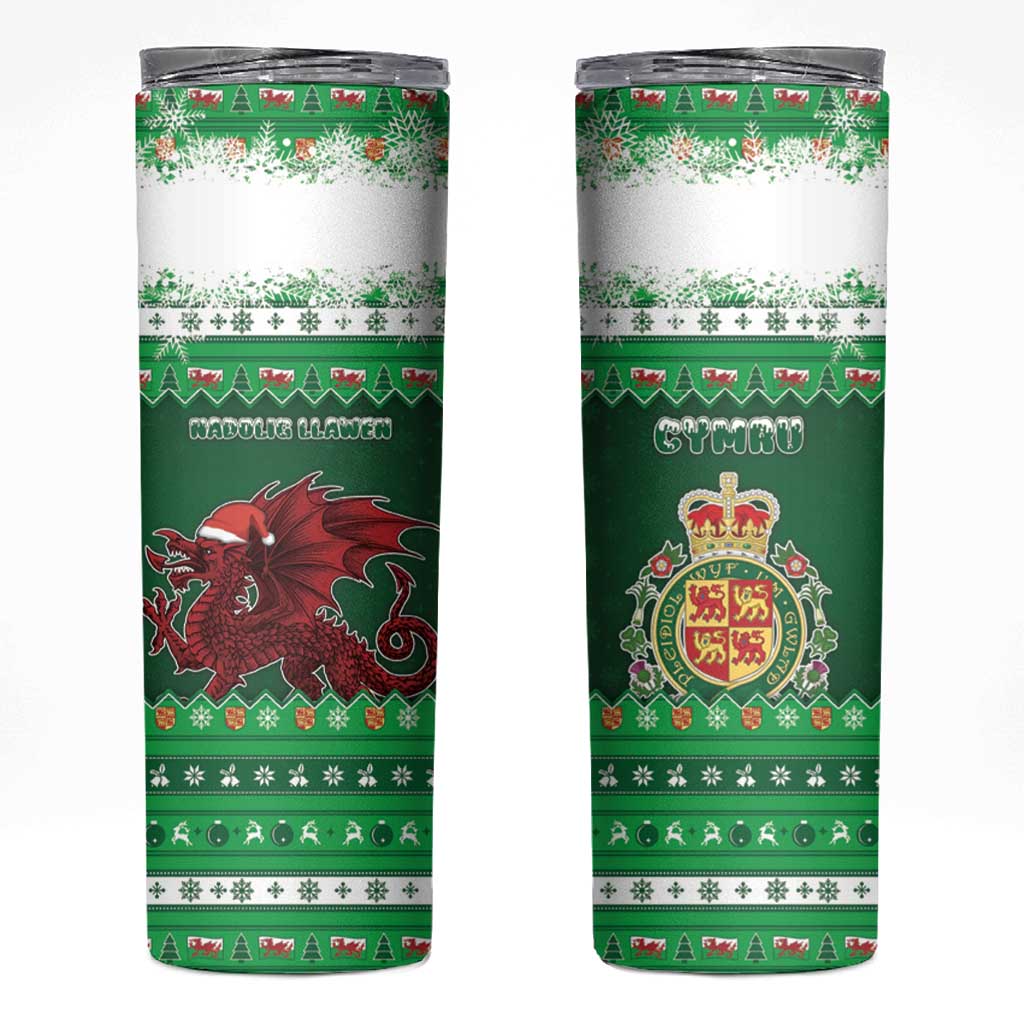 Wales Christmas Skinny Tumbler Cymru Dragon Nadolig Llawen - Wonder Print Shop