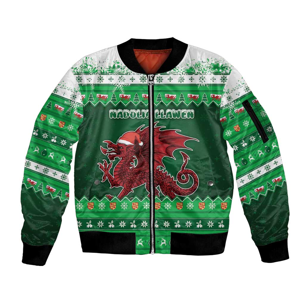 Wales Christmas Sleeve Zip Bomber Jacket Cymru Dragon Nadolig Llawen - Wonder Print Shop