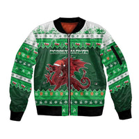 Wales Christmas Sleeve Zip Bomber Jacket Cymru Dragon Nadolig Llawen - Wonder Print Shop