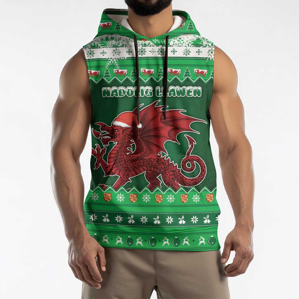 Wales Christmas Sleeveless Hoodie Cymru Dragon Nadolig Llawen - Wonder Print Shop
