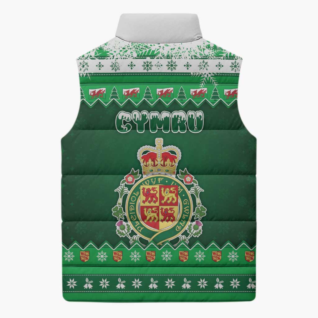 Wales Christmas Sleeveless Puffer Jacket Cymru Dragon Nadolig Llawen - Wonder Print Shop
