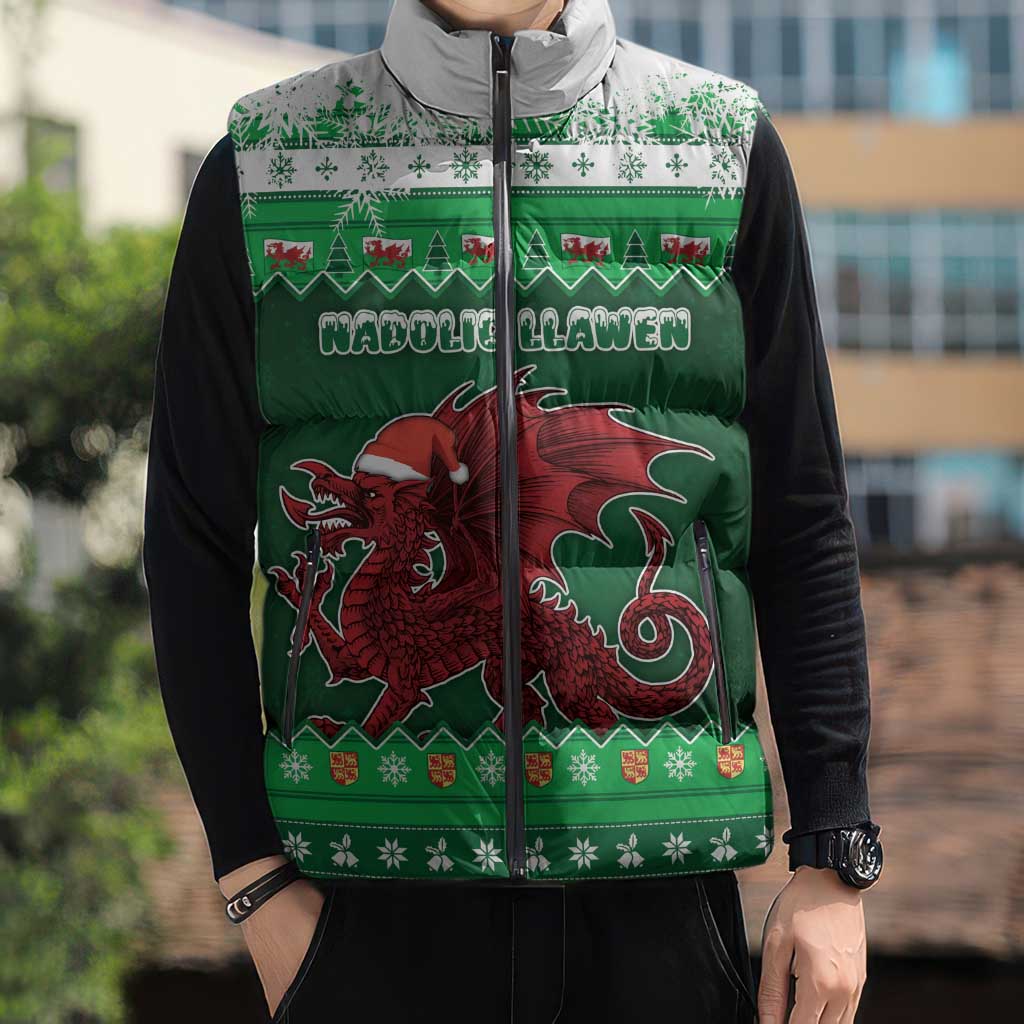 Wales Christmas Sleeveless Puffer Jacket Cymru Dragon Nadolig Llawen - Wonder Print Shop