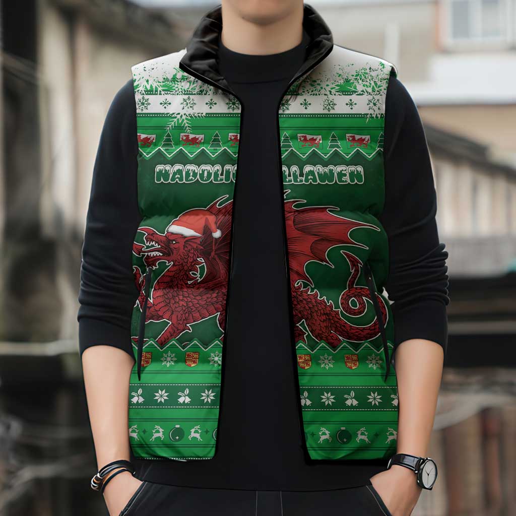 Wales Christmas Sleeveless Puffer Jacket Cymru Dragon Nadolig Llawen - Wonder Print Shop