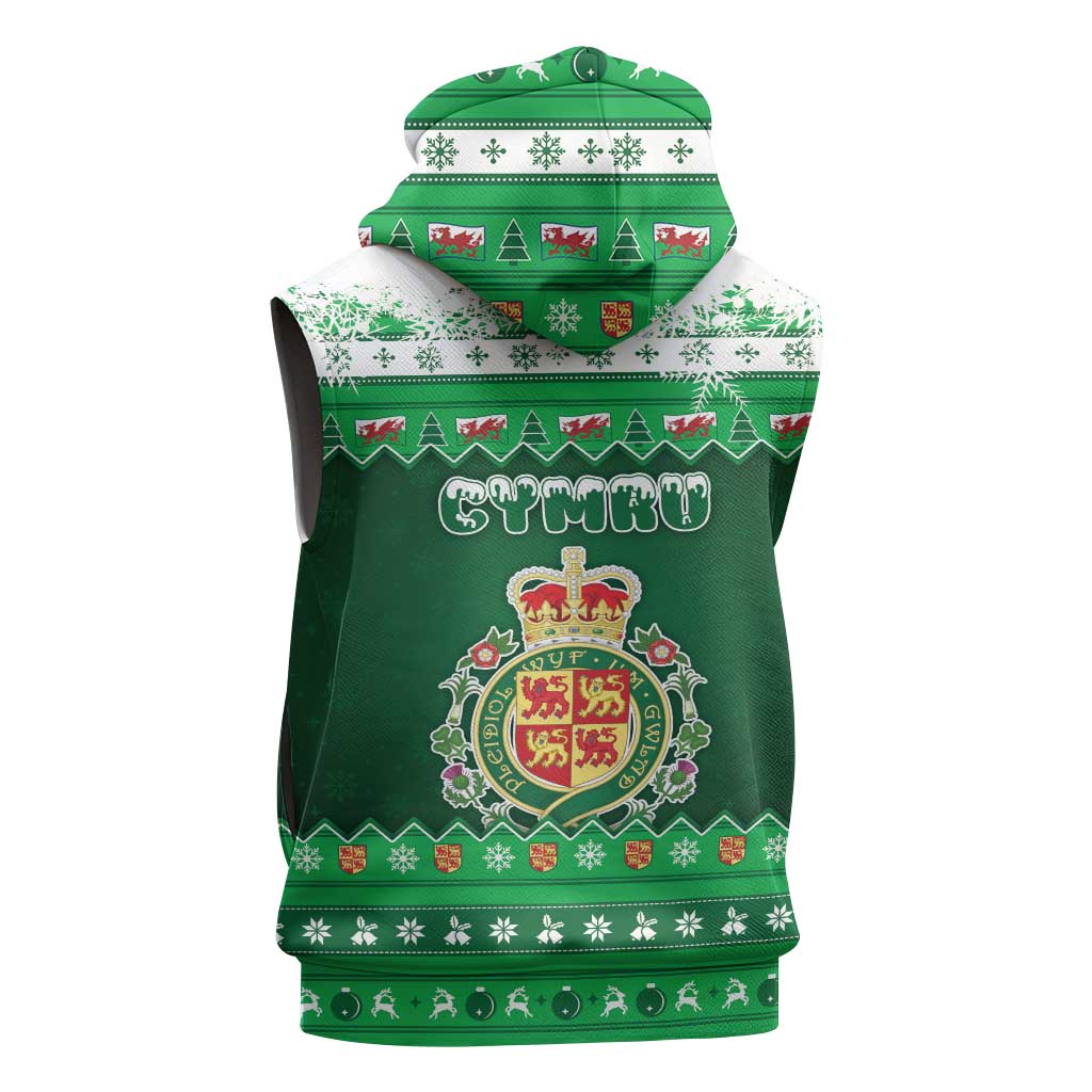 Wales Christmas Sleeveless Zip Hoodie Cymru Dragon Nadolig Llawen - Wonder Print Shop