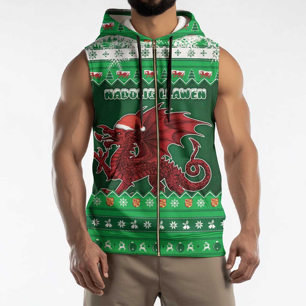 Wales Christmas Sleeveless Zip Hoodie Cymru Dragon Nadolig Llawen - Wonder Print Shop