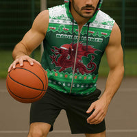 Wales Christmas Sleeveless Zip Hoodie Cymru Dragon Nadolig Llawen - Wonder Print Shop