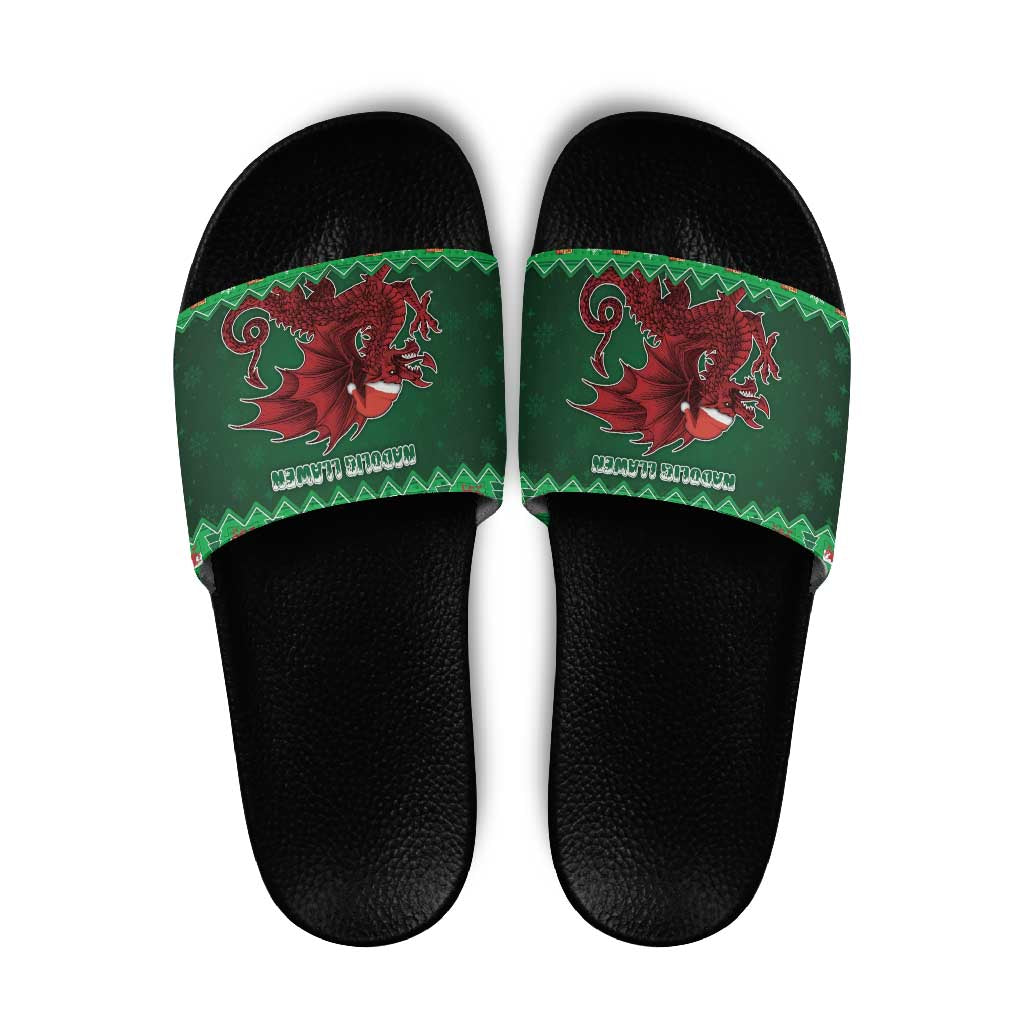 Wales Christmas Slide Sandals Cymru Dragon Nadolig Llawen - Wonder Print Shop