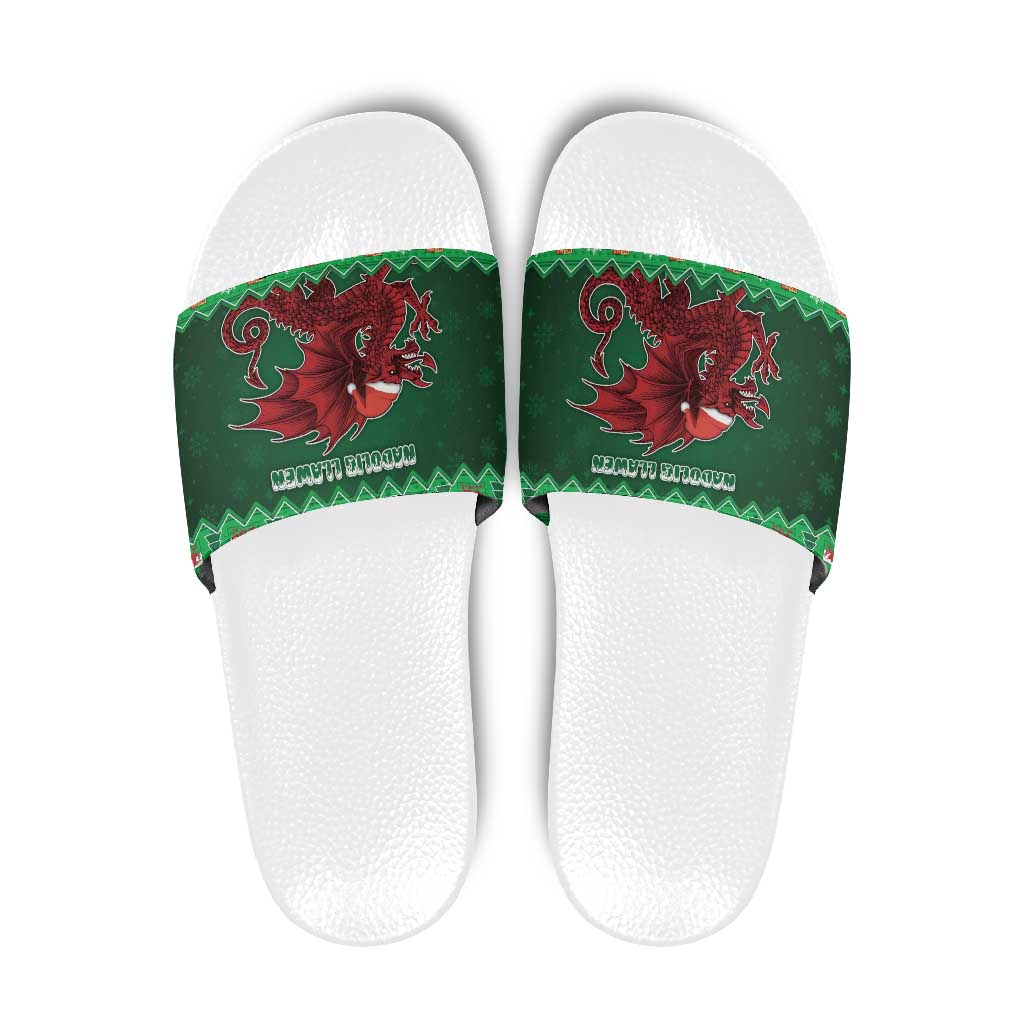 Wales Christmas Slide Sandals Cymru Dragon Nadolig Llawen - Wonder Print Shop