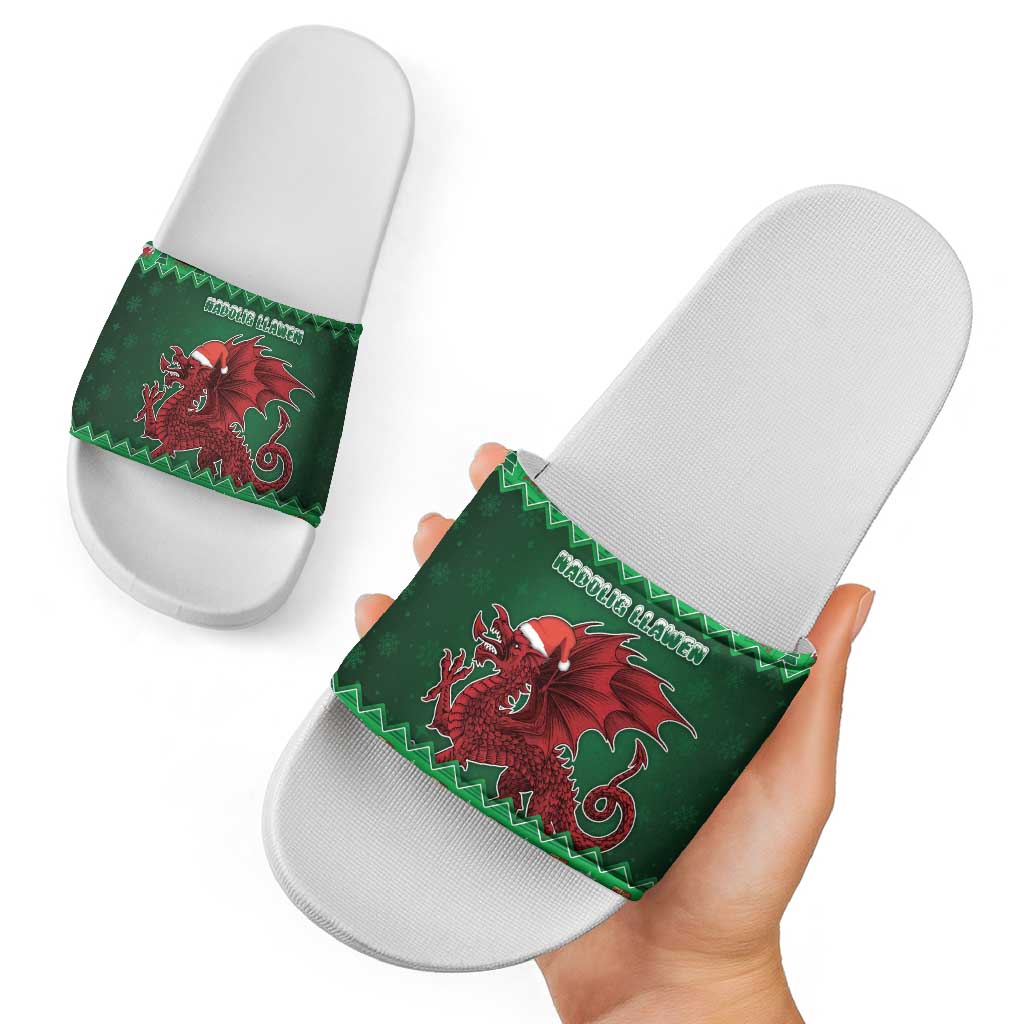 Wales Christmas Slide Sandals Cymru Dragon Nadolig Llawen - Wonder Print Shop