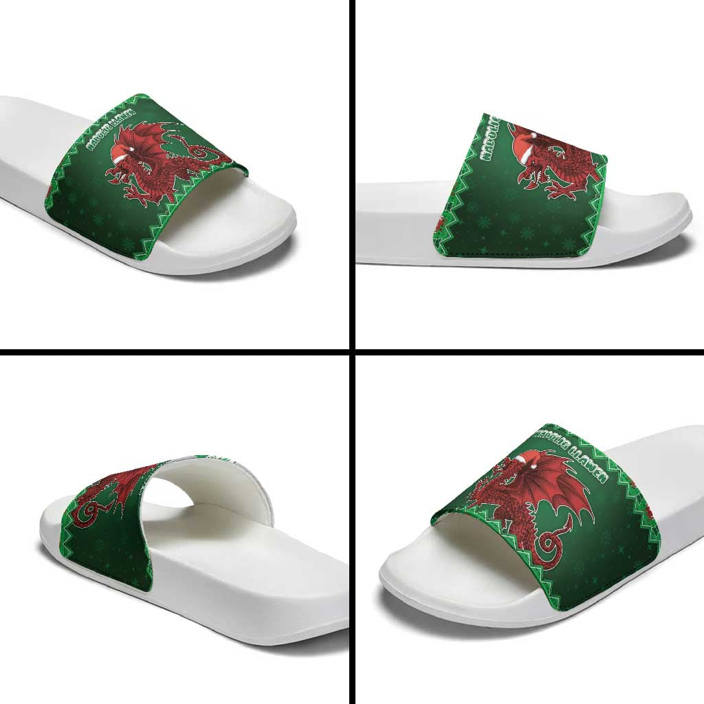 Wales Christmas Slide Sandals Cymru Dragon Nadolig Llawen - Wonder Print Shop