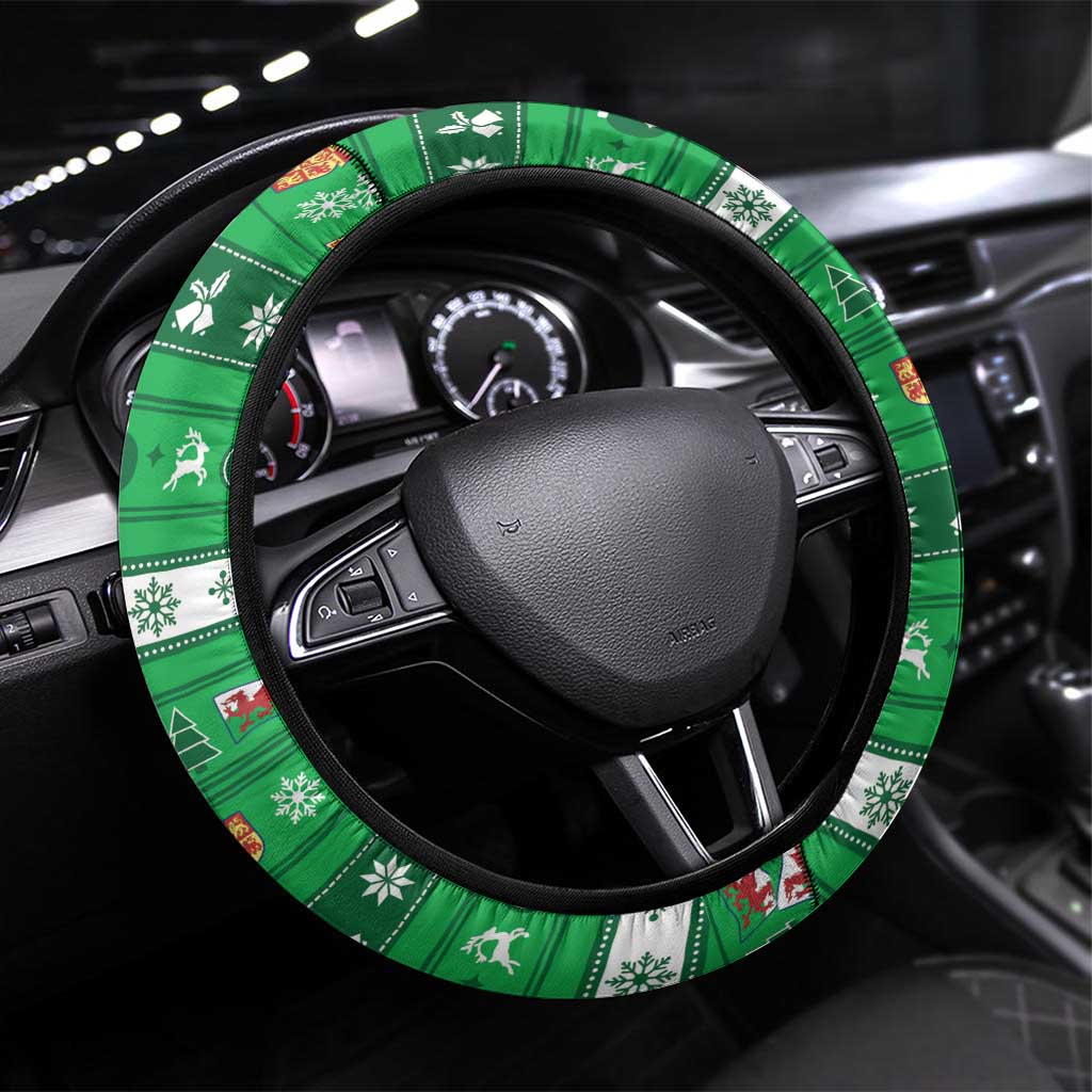 Wales Christmas Steering Wheel Cover Cymru Dragon Nadolig Llawen - Wonder Print Shop