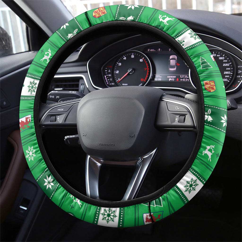 Wales Christmas Steering Wheel Cover Cymru Dragon Nadolig Llawen - Wonder Print Shop