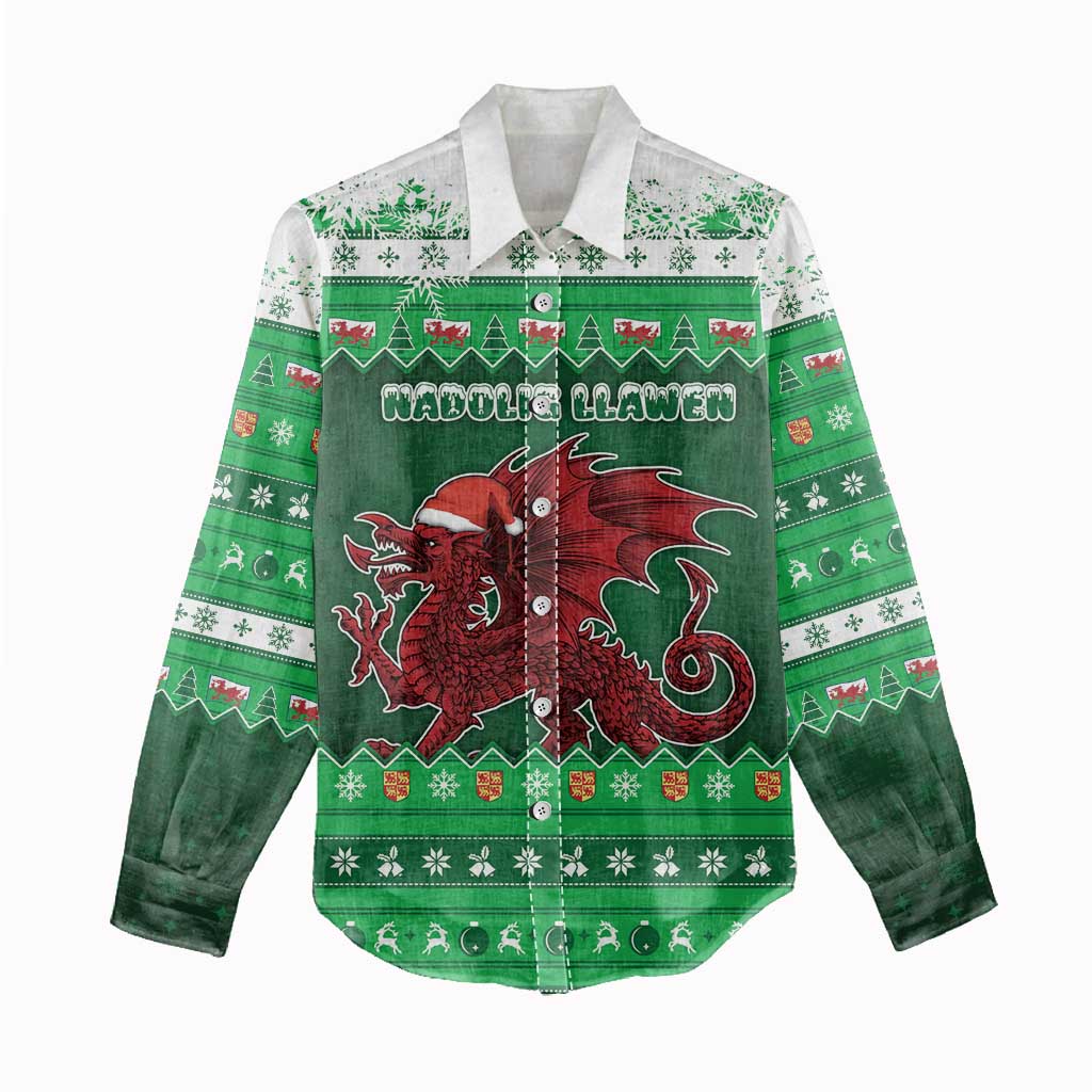 Wales Christmas Women Casual Shirt Cymru Dragon Nadolig Llawen - Wonder Print Shop