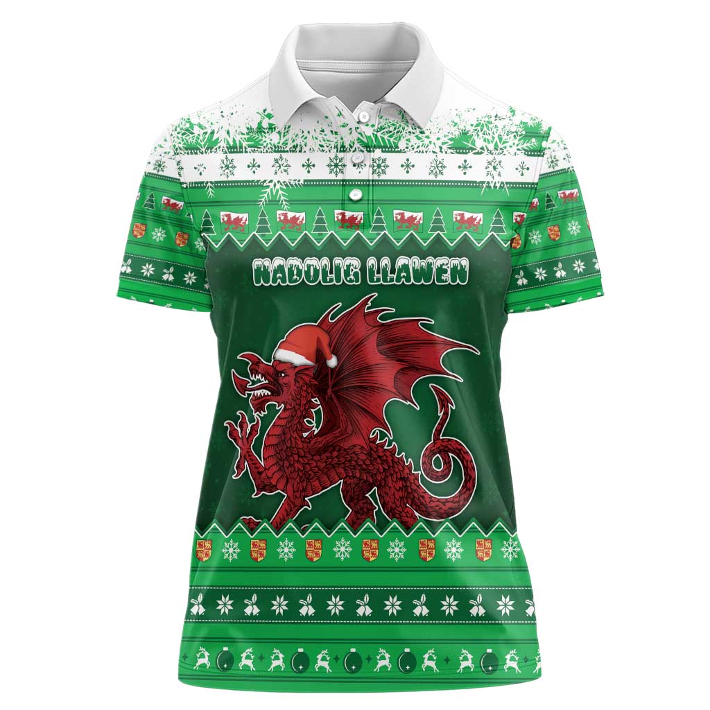 Wales Christmas Women Polo Shirt Cymru Dragon Nadolig Llawen - Wonder Print Shop