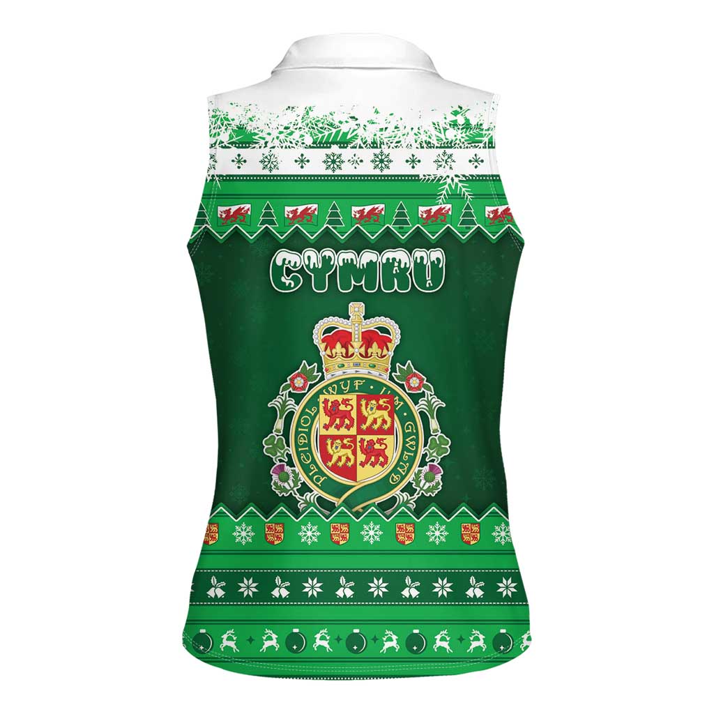 Wales Christmas Women Sleeveless Polo Shirt Cymru Dragon Nadolig Llawen - Wonder Print Shop