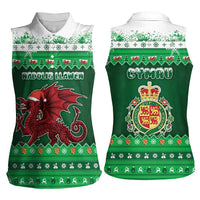 Wales Christmas Women Sleeveless Polo Shirt Cymru Dragon Nadolig Llawen - Wonder Print Shop