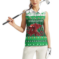 Wales Christmas Women Sleeveless Polo Shirt Cymru Dragon Nadolig Llawen - Wonder Print Shop