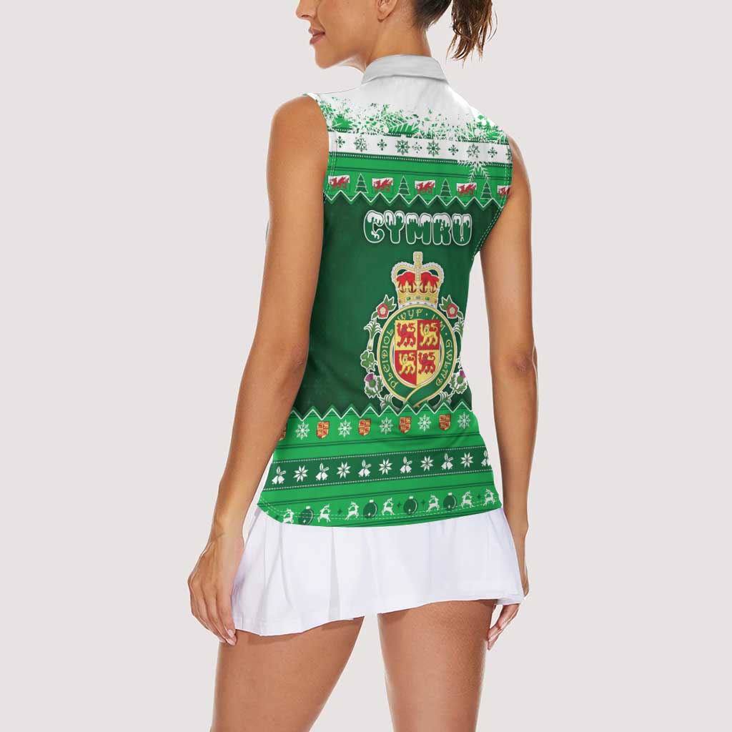 Wales Christmas Women Sleeveless Polo Shirt Cymru Dragon Nadolig Llawen - Wonder Print Shop