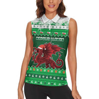 Wales Christmas Women Sleeveless Polo Shirt Cymru Dragon Nadolig Llawen - Wonder Print Shop